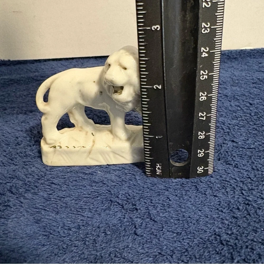 MCM Vintage Porcelain White Lion Figurine Japan 3” Accent Decor